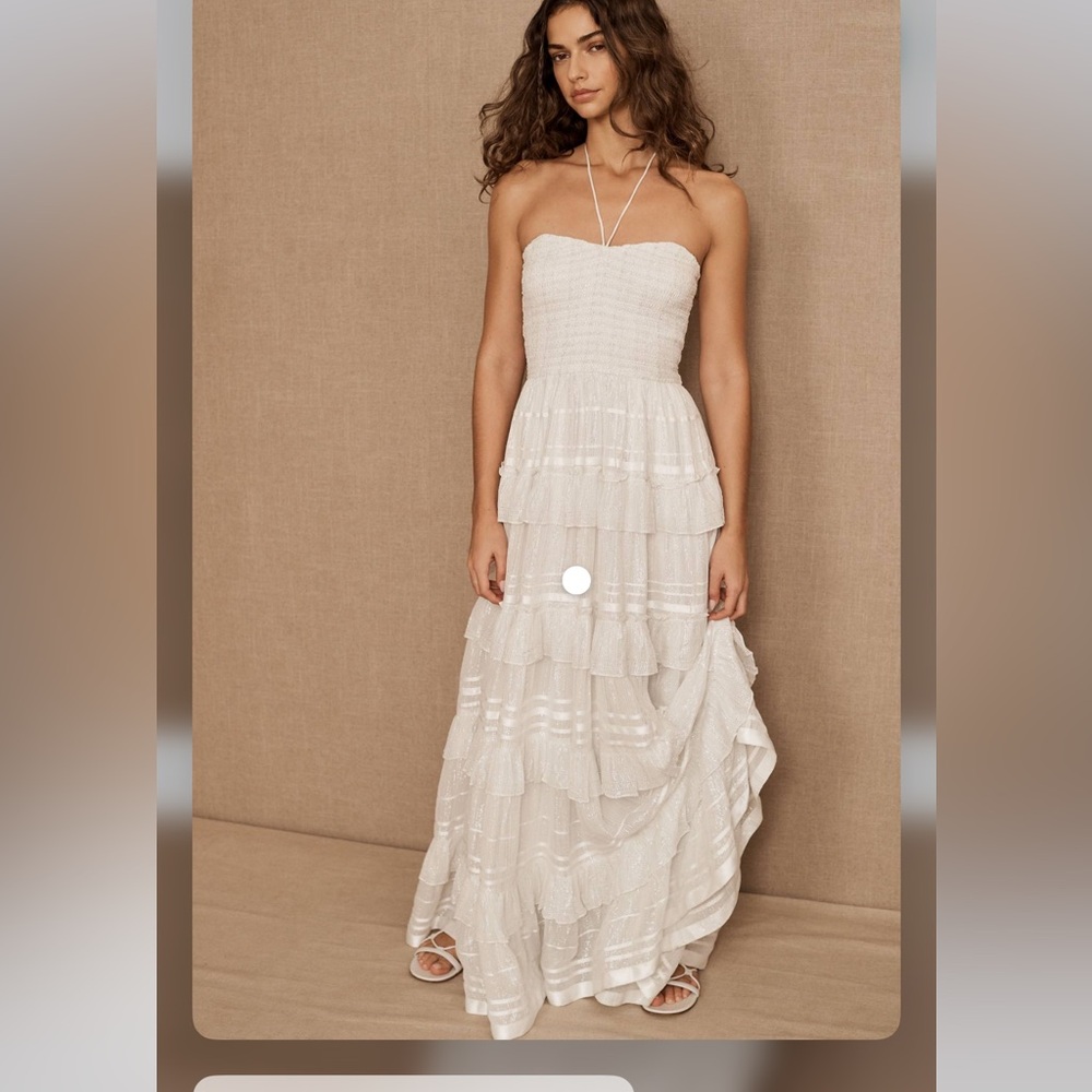 $526 NWT Rococo Sand Elegant White Strapless Maxi Dress tiered ruffles